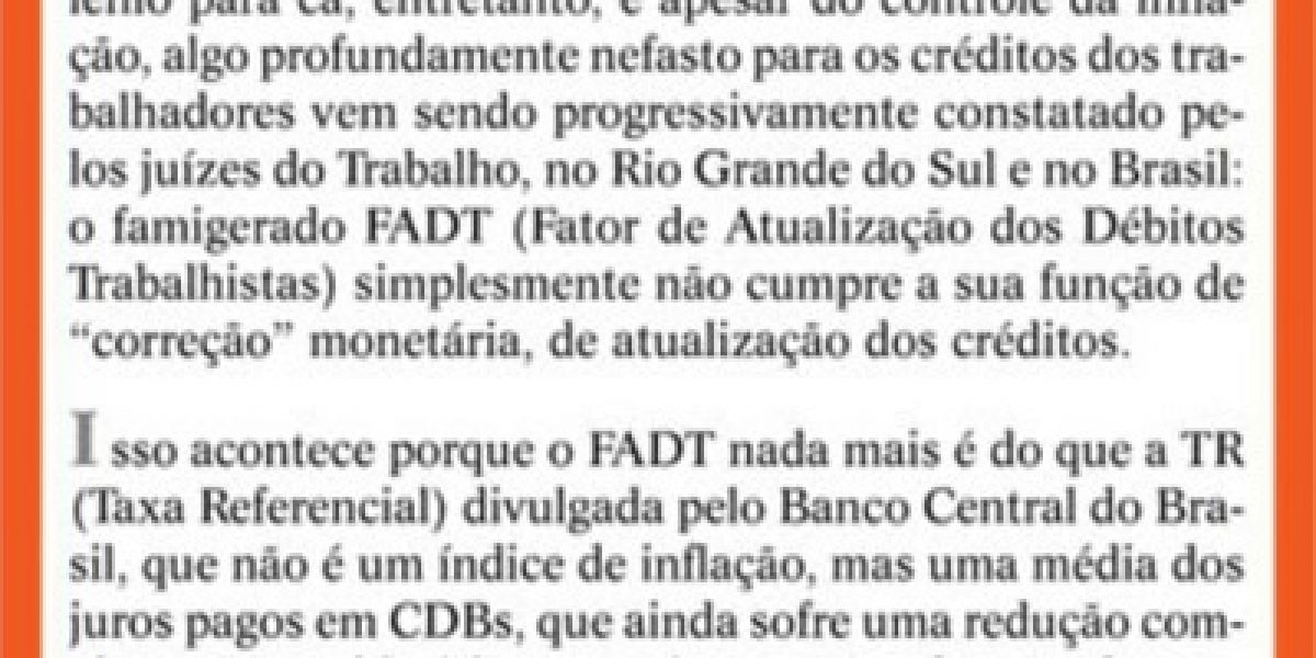 Artigo publicado no jornal O Sul, dia 17/9, veiculado na coluna da AMATRA IV