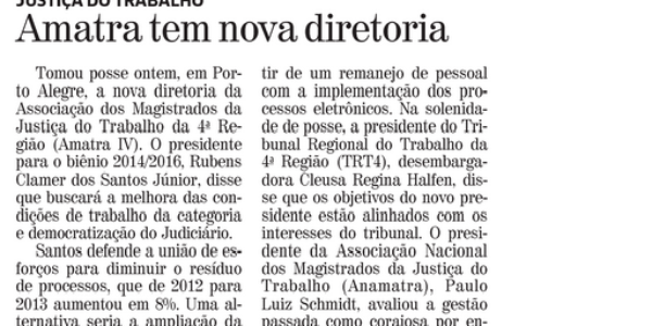 Posse de nova diretoria da AMATRA é destaque na mídia