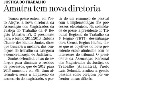 Posse de nova diretoria da AMATRA é destaque na mídia