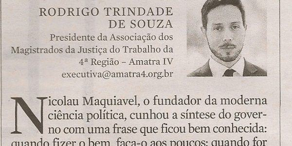 Em artigo no jornal Zero Hora, presidente da AMATRA aborda a reforma trabalhista do governo Temer