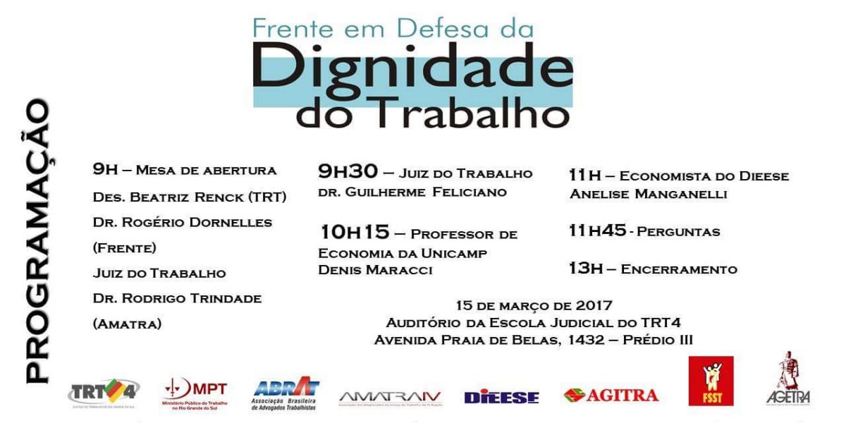 Nessa quarta-feira, às 9h: lançamento da Frente em Defesa da Dignidade no Trabalho