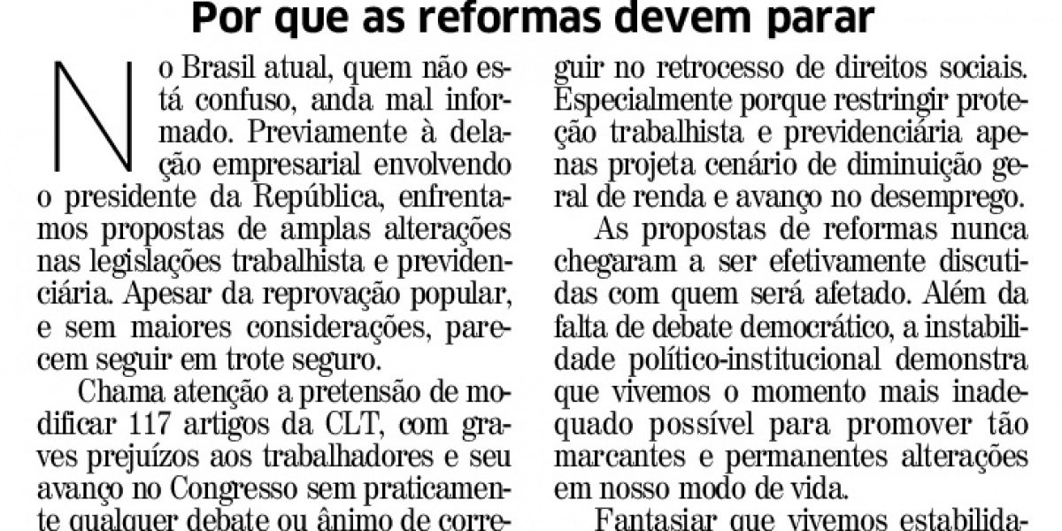 Por que as reformas devem parar: artigo no Correio do Povo