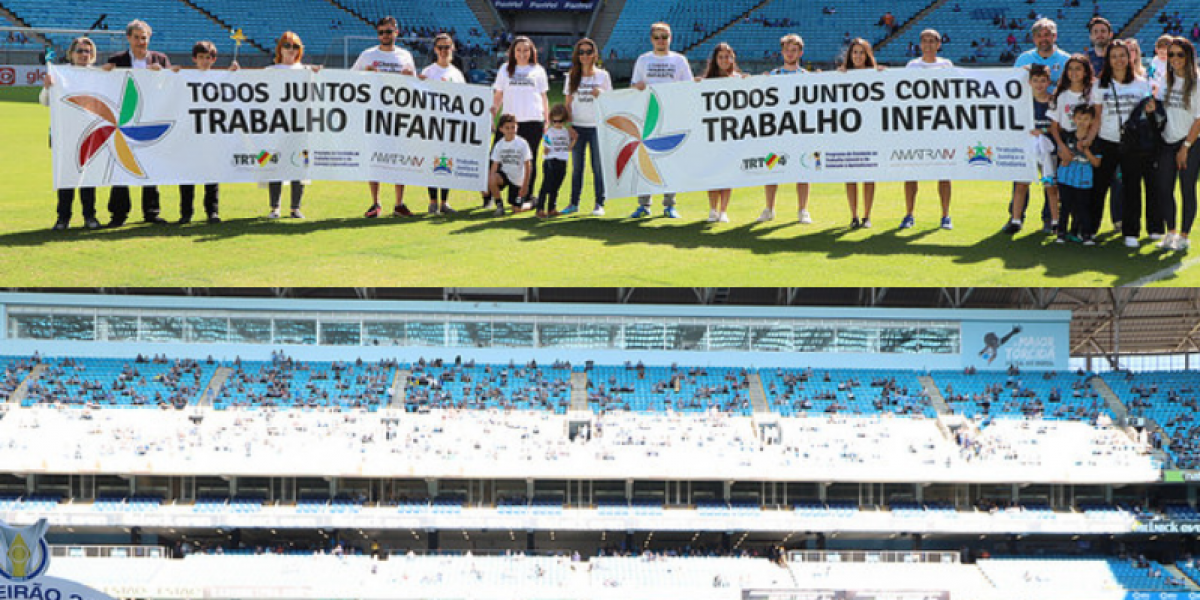 Todos juntos contra o trabalho infantil: campanha foi realizada durante jogo do Grêmio, em Porto Alegre