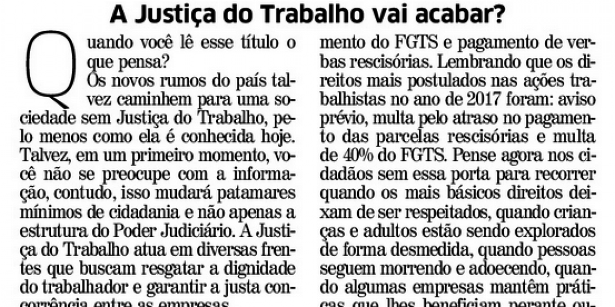 Artigo – A Justiça do Trabalho vai acabar?