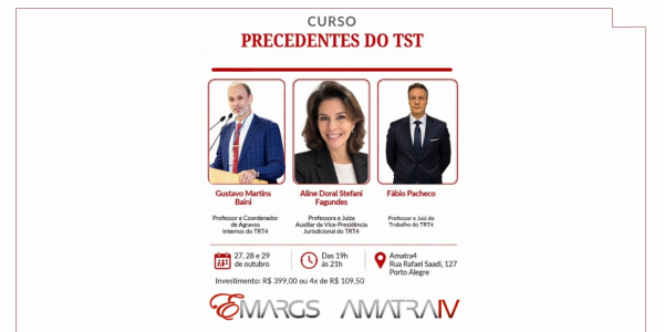Emargs promove curso sobre aplicação de precedentes do TST em processos trabalhistas