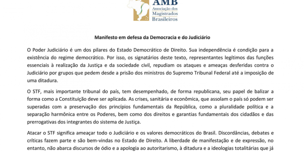 Manifesto em defesa da Democracia e do Judiciário