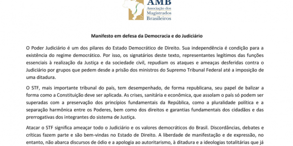 Manifesto em defesa da Democracia e do Judiciário